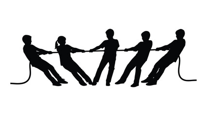 Tug of war game silhouette isolated on white background, Vector
