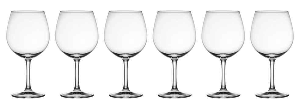 A collection of empty wine glass, isolated on a transparent background