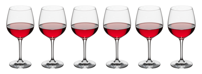A collection of glass of red wine drink, isolated on a transparent background