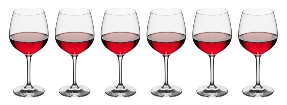 A collection of glass of red wine drink, isolated on a transparent background