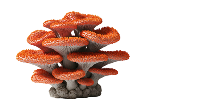Cluster of Orange Mushrooms on White Background.