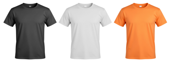 A collection of short sleeved t shirt with a round neck, isolated on a transparent background