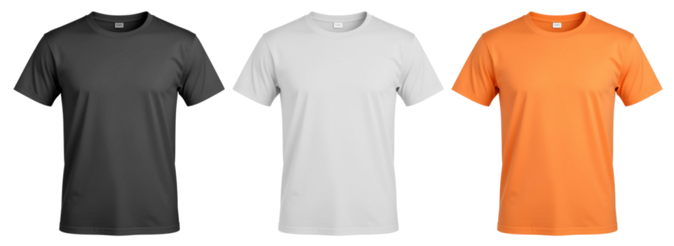 A collection of short sleeved t shirt with a round neck, isolated on a transparent background - Powered by Adobe