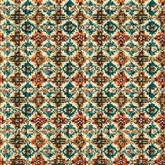 Seamless geometric mosaic tile pattern, turquoise, cream, orange, high-resolution fabric design design textile pattern seamless fabric pattern, textile background	
