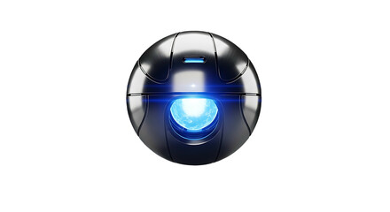 Futuristic Sphere with Glowing Blue Light on White Background.