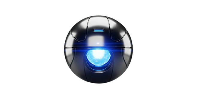Futuristic Sphere with Glowing Blue Light on White Background.
