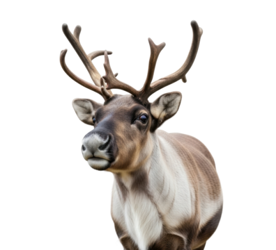 Reindeer grazing in the wild arctic habitat animal isolated on transparent background