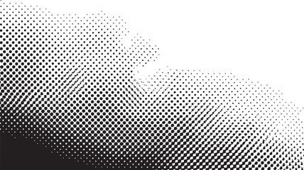 Abstract halftone dot pattern with a wavy edge and a dark gradient on a white background Keywords: halftone, dots, pattern, abstract, wavy, gradient, dark, black, white background, texture, design
