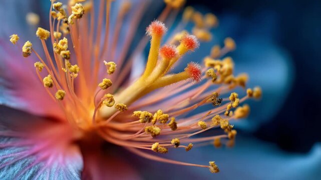 Medium shot focusing on macro photography highlighting intricate details of a single flowers stamen and textures with sharp clarity.