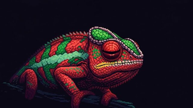 Vibrant red green chameleon animation sprite sheet for design.