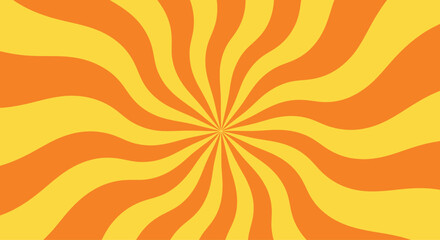 Bright retro orange yellow swirl burst background, vibrant sunburst wavy rays abstract graphic design