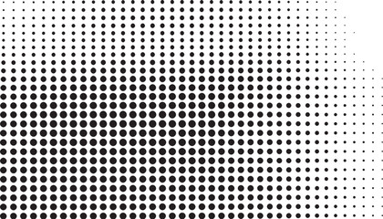 Halftone dot pattern transitioning from dense black to sparse white on a white background Keywords: halftone, dots, pattern, gradient, transition, black dots, white background, graphic, abstract