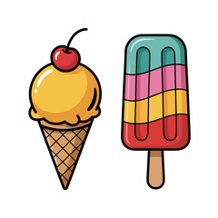 Summer Treats: Cartoon Ice Cream Cone and Popsicle Illustration
