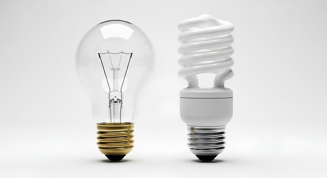 Classic incandescent bulb meets modern compact fluorescent lamp for energy efficiency - Powered by Adobe