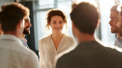 A group of diverse colleagues participates in a brainstorming session, fostering creativity and teamwork. The sunlight creates an inspiring atmosphere for productive conversations and innovation - Powered by Adobe