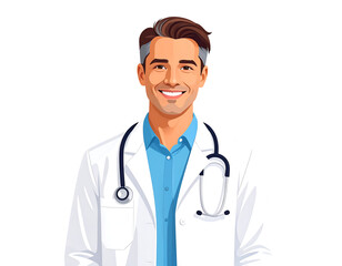 Smiling doctor in white coat with stethoscope healthcare professional portrait