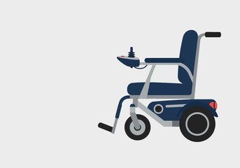 Modern electric power wheelchair vector illustration. Accessibility, disability equipment, and medical mobility device icon isolated on a neutral background.