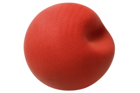 Red bumpy ball resembling a blood cell with textured surface, a deep indentation, and a transparent background