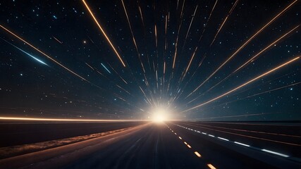 Speed Light Trails on Highway at Night, Futuristic Motion Effect
