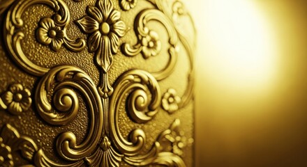 Ornate golden embossed floral pattern with illuminated background