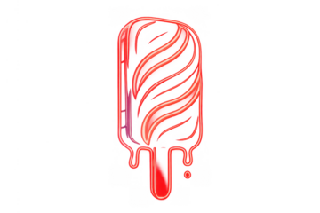 Ice cream popsicle neon sign red glowing dessert melting into liquid with a transparent background