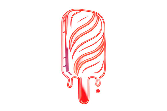 Ice cream popsicle neon sign red glowing dessert melting into liquid with a transparent background