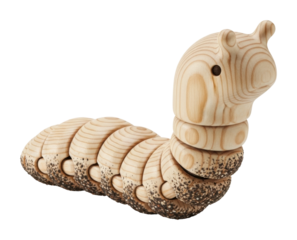 Wooden caterpillar toy playroom decorative object fun isolated on transparent background