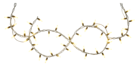 String of illuminated fairy lights arranged in an infinity symbol, isolated on transparent background