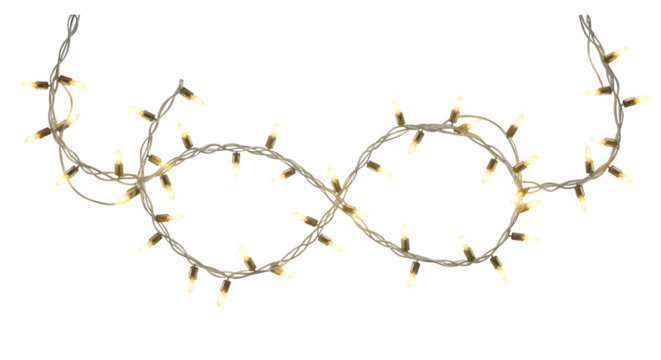 String of illuminated fairy lights arranged in an infinity symbol, isolated on transparent background