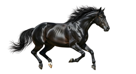 Majestic black horse galloping with flowing mane and tail.