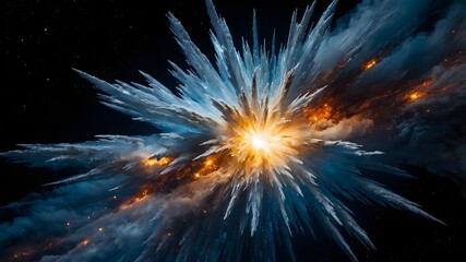 Cosmic Explosion with Blue and Orange Energy Burst in Deep Space

