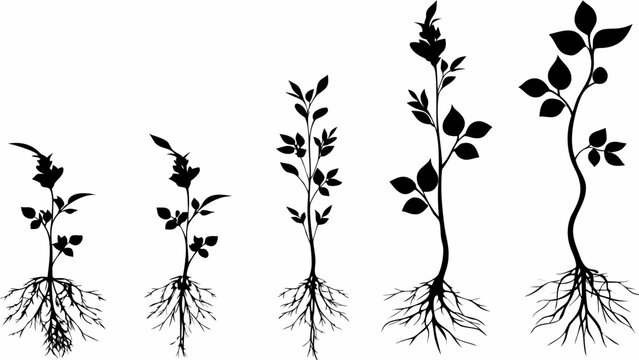 Elegant botanical growth stages illustration showing plant life cycle, ideal for science infographics, natural branding, and educational materials on plant development