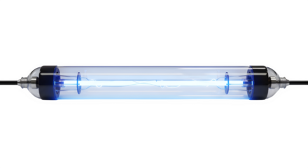 Ultraviolet light tube for sterilization and purification isolated on transparent background