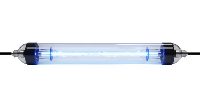 Ultraviolet light tube for sterilization and purification isolated on transparent background