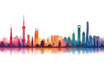 世界の都市景観のイラスト背景素材