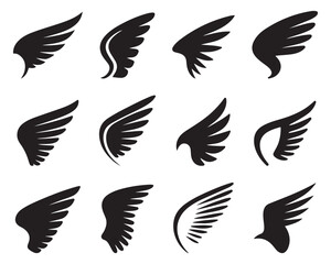 Abstract Wing Icon Set – Flying Feather Silhouette Vector Collection