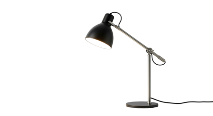 Modern black adjustable desk lamp isolated on a clean white background.
