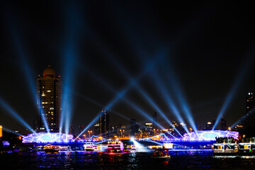Bangkok,Thailand - November 22, 2025 : Vijit Chao Phraya 2025, AI Drone Show Festival in Thailand, Mobile Drones, Riverfront light show.