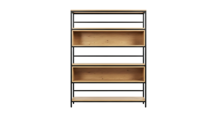 Modern Wooden Bookshelf with Black Metal Frame.