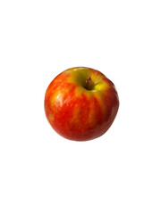 Ripe red apple close-up on a white background, fresh and natural fruit.