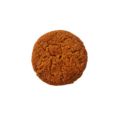 Oatmeal cookie on a white background, close-up, fresh and homemade.