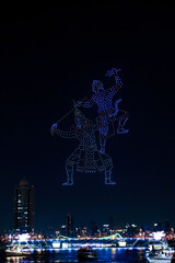 Bangkok,Thailand - November 22, 2025 : Vijit Chao Phraya 2025, AI Drone Show Festival in Thailand, Mobile Drones, Riverfront light show.