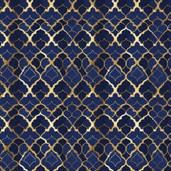 Seamless Moroccan tile geometric pattern, deep blue and gold, high-quality fabric print fabric design textile pattern seamless fabric pattern, textile background 