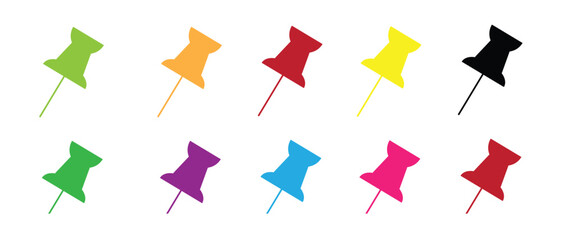 Colorful Push Pin Icons Set - stock vector.