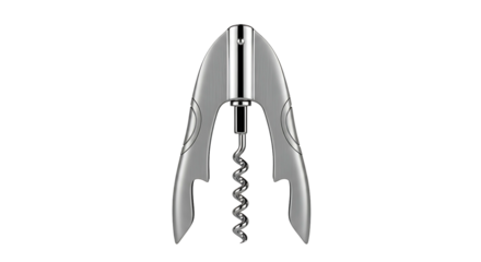 Shiny metallic corkscrew for opening wine bottles.