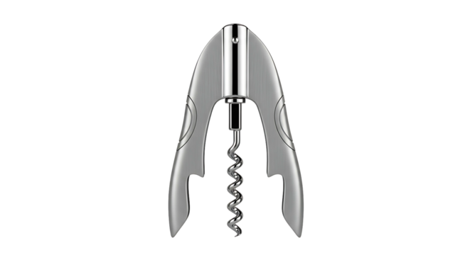 Shiny metallic corkscrew for opening wine bottles.