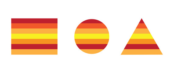 Colorful geometric shapes striped rectangle circle triangle vector design illustration isolated icons.