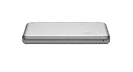 Sleek silver rectangular device minimalist design modern technology.
