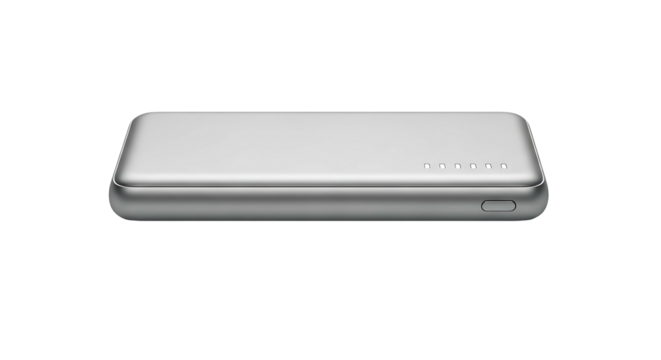 Sleek silver rectangular device minimalist design modern technology.