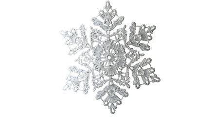 Sparkling silver snowflake ornament isolated on white background.